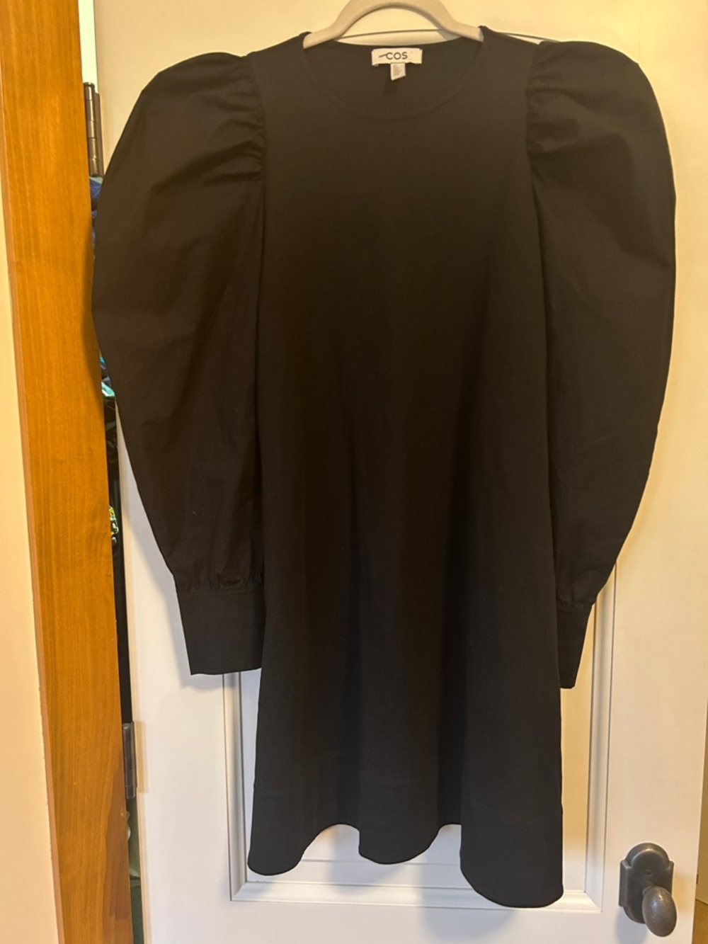 COS Black Dramatic Puff-Sleeve Mini Dress with Crew Neck for the DRAMA